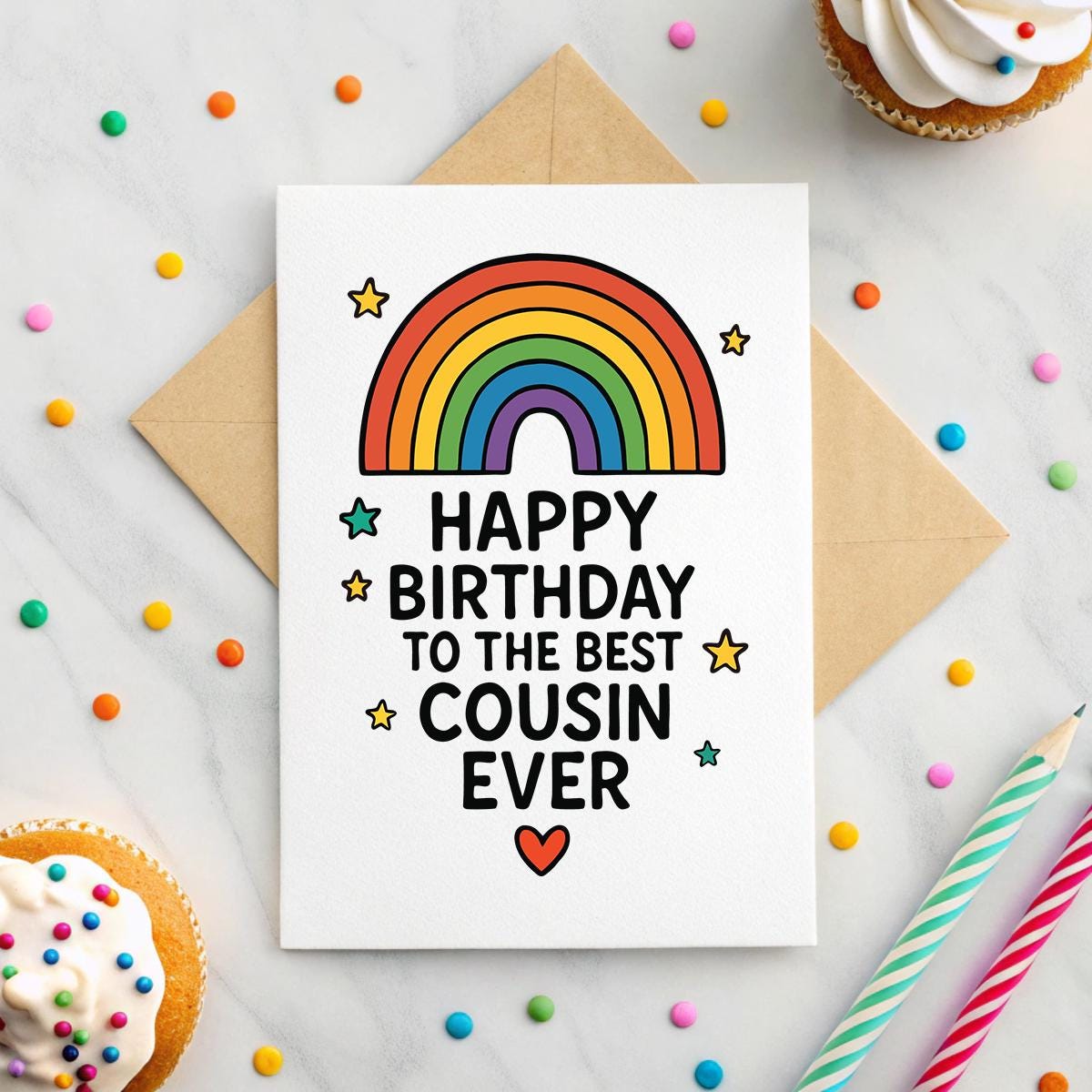 Personalised Rainbow 5×7 Cousin Birthday Card – Custom Keepsake Design