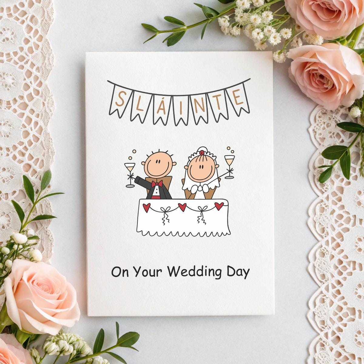 Sláinte Wedding Card – Funny Irish Wedding Card with Bride & Groom Toast – On Your Wedding Day – Personalised 5x7 Card Option