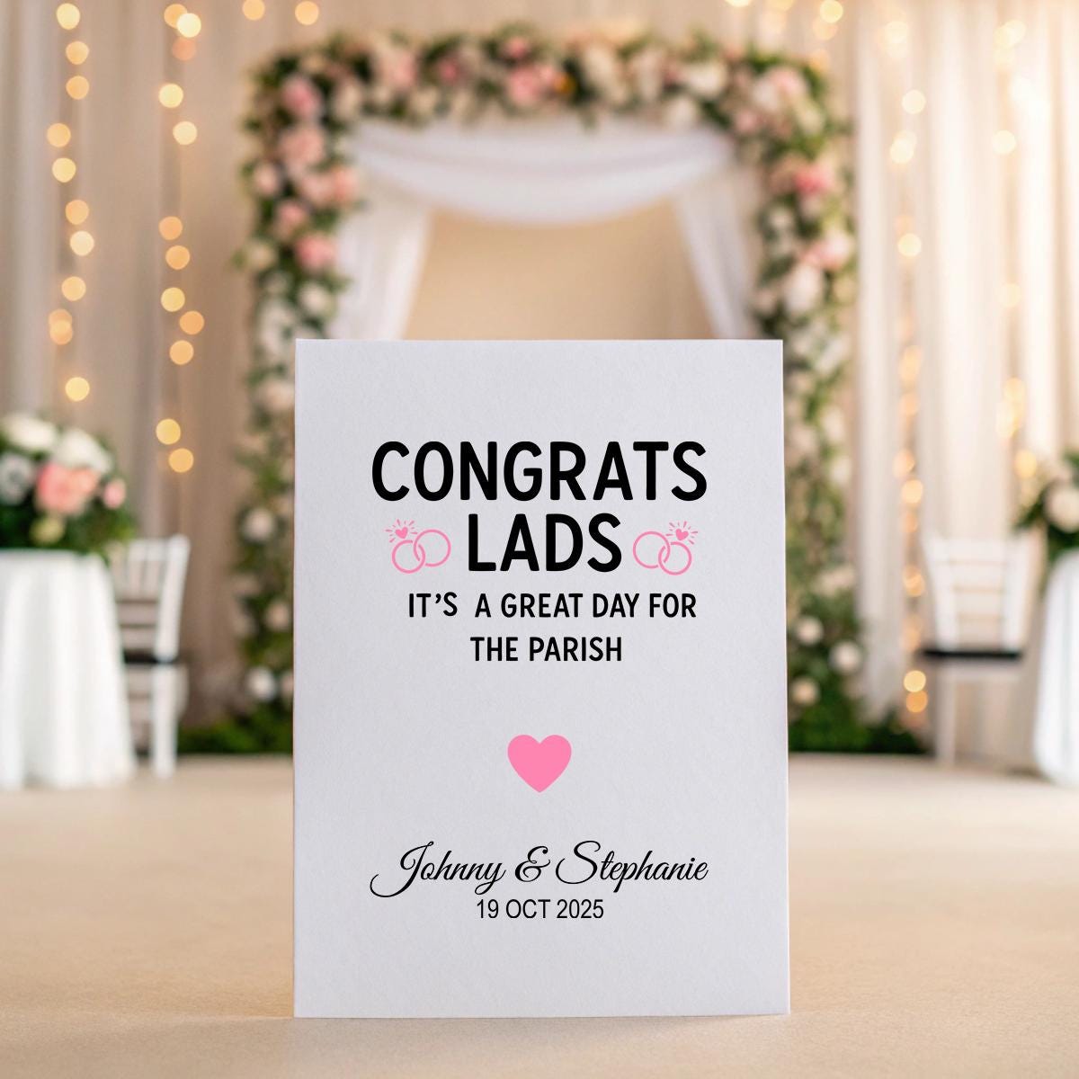 Funny Wedding Card | Congrats Lads | Great Day for the Parish | Personalised Irish Wedding Card | A5 Linen Card | Custom Names & Date