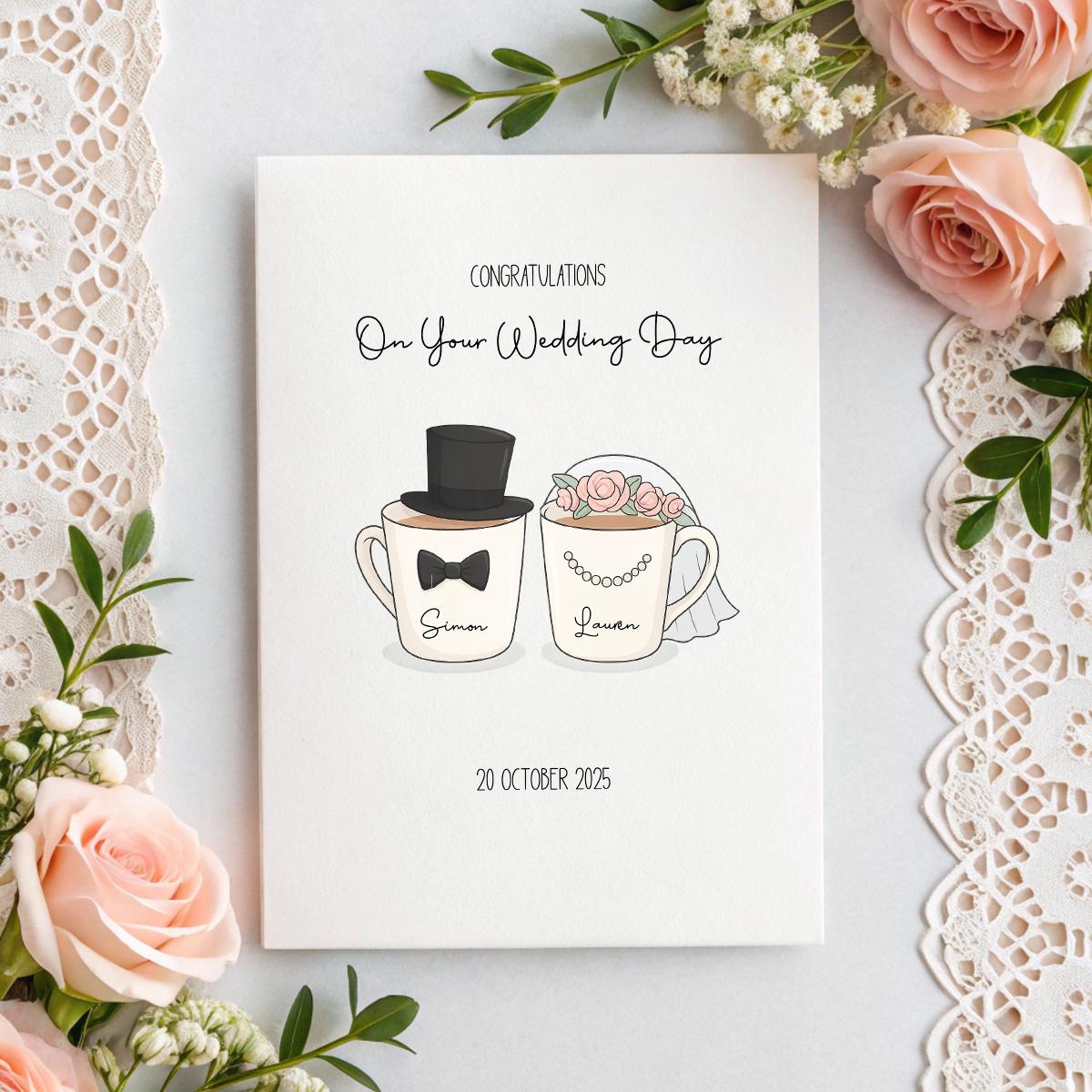 Personalised Wedding Card – Bride & Groom, Bride & Bride or Groom & Groom, Names & Date