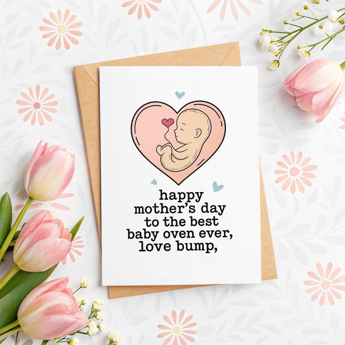 Personalised ‘From Bump’ Mother’s Day Card – Funny Pregnancy A5 Linen Keepsake
