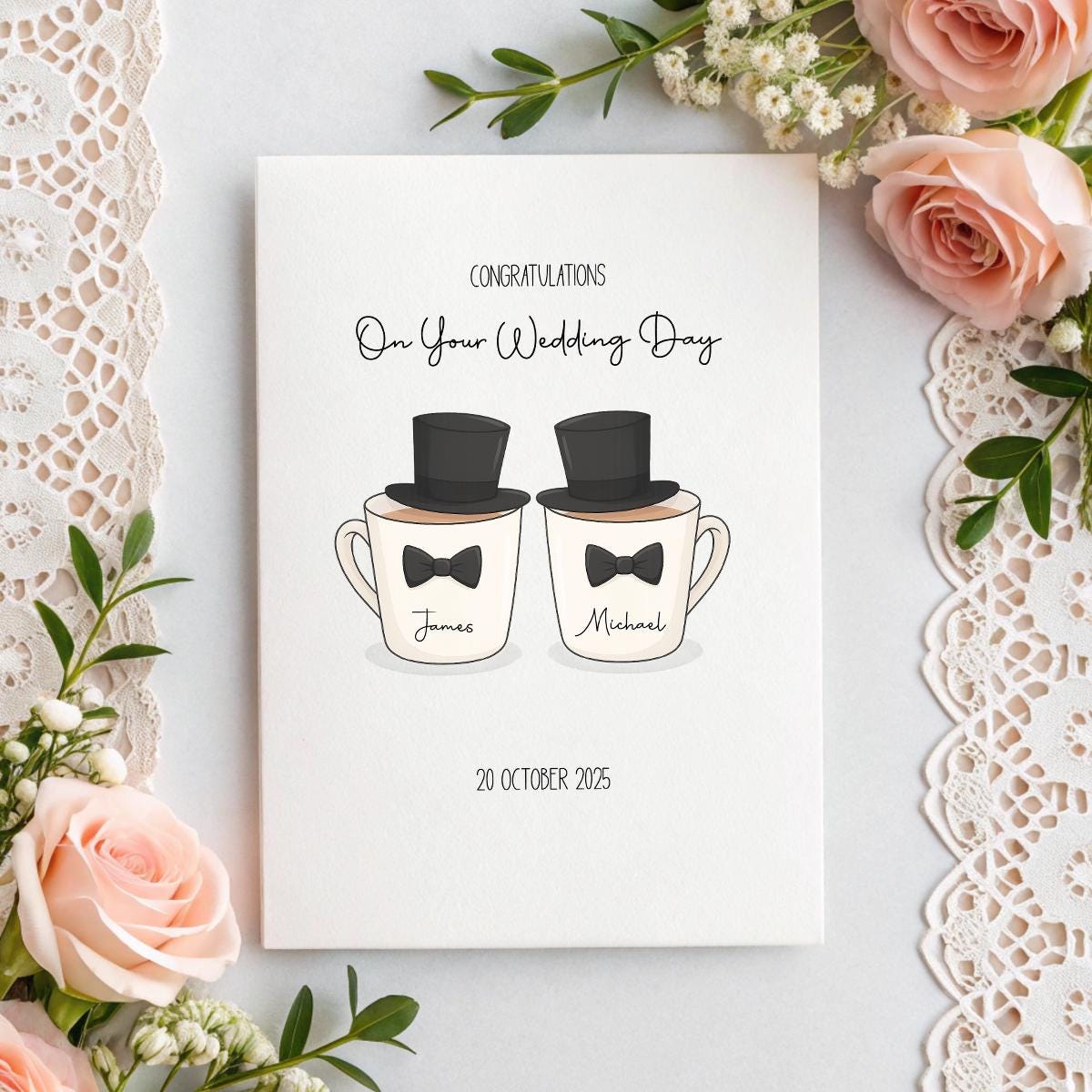 Personalised Wedding Card – Bride & Groom, Bride & Bride or Groom & Groom, Names & Date