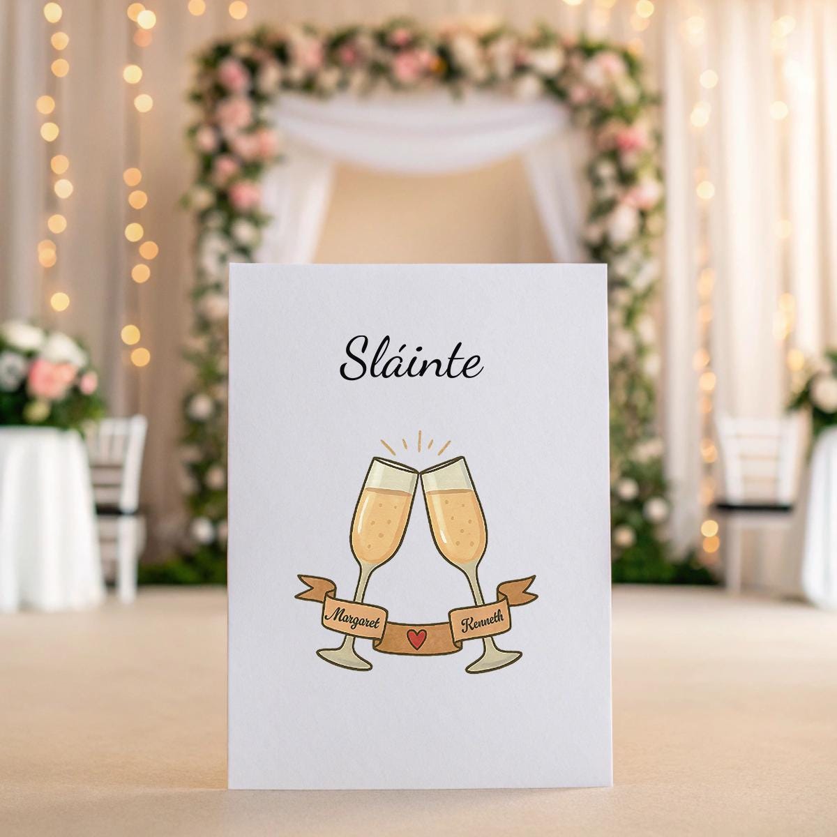 Personalised Sláinte Card – Toasting Glasses Design with Custom Names & Optional Inside Message