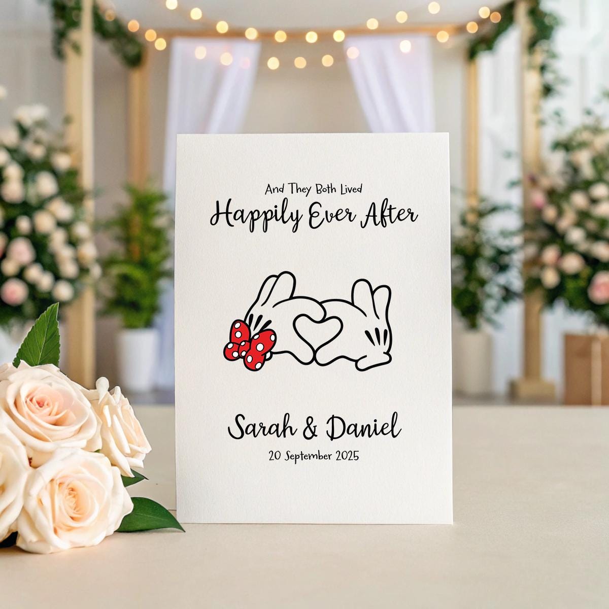 Cute Heart Hands Wedding Card – Personalised Linen Card – Romantic Gift