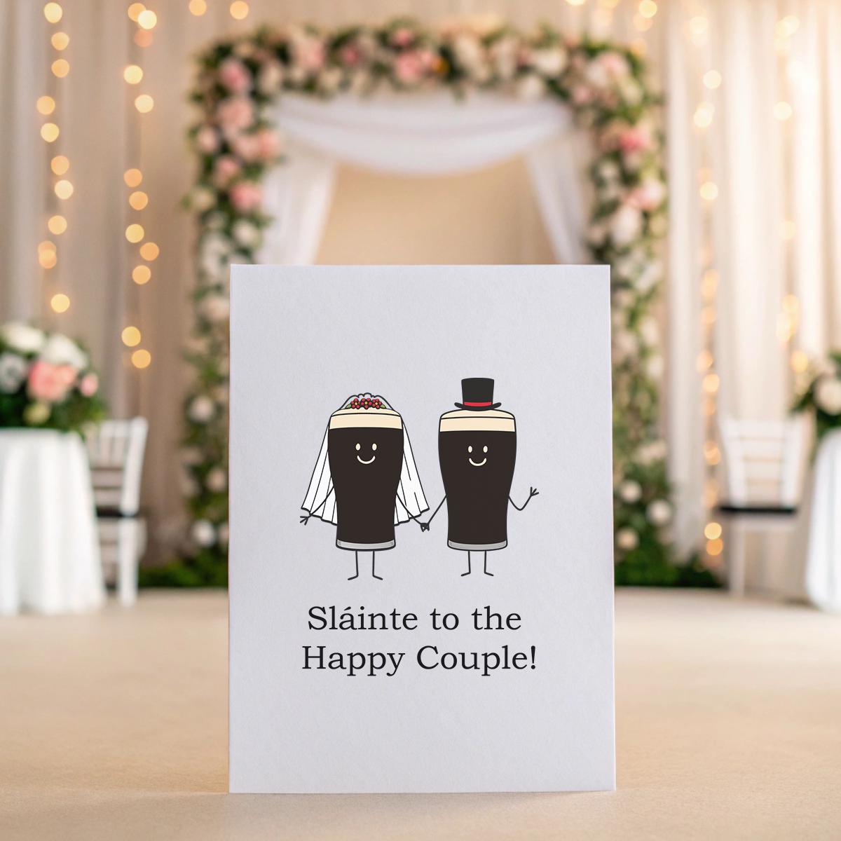 Funny Irish Wedding Card – Pint Bride & Groom, Sláinte to the Happy Couple, Blank Inside or Custom Message