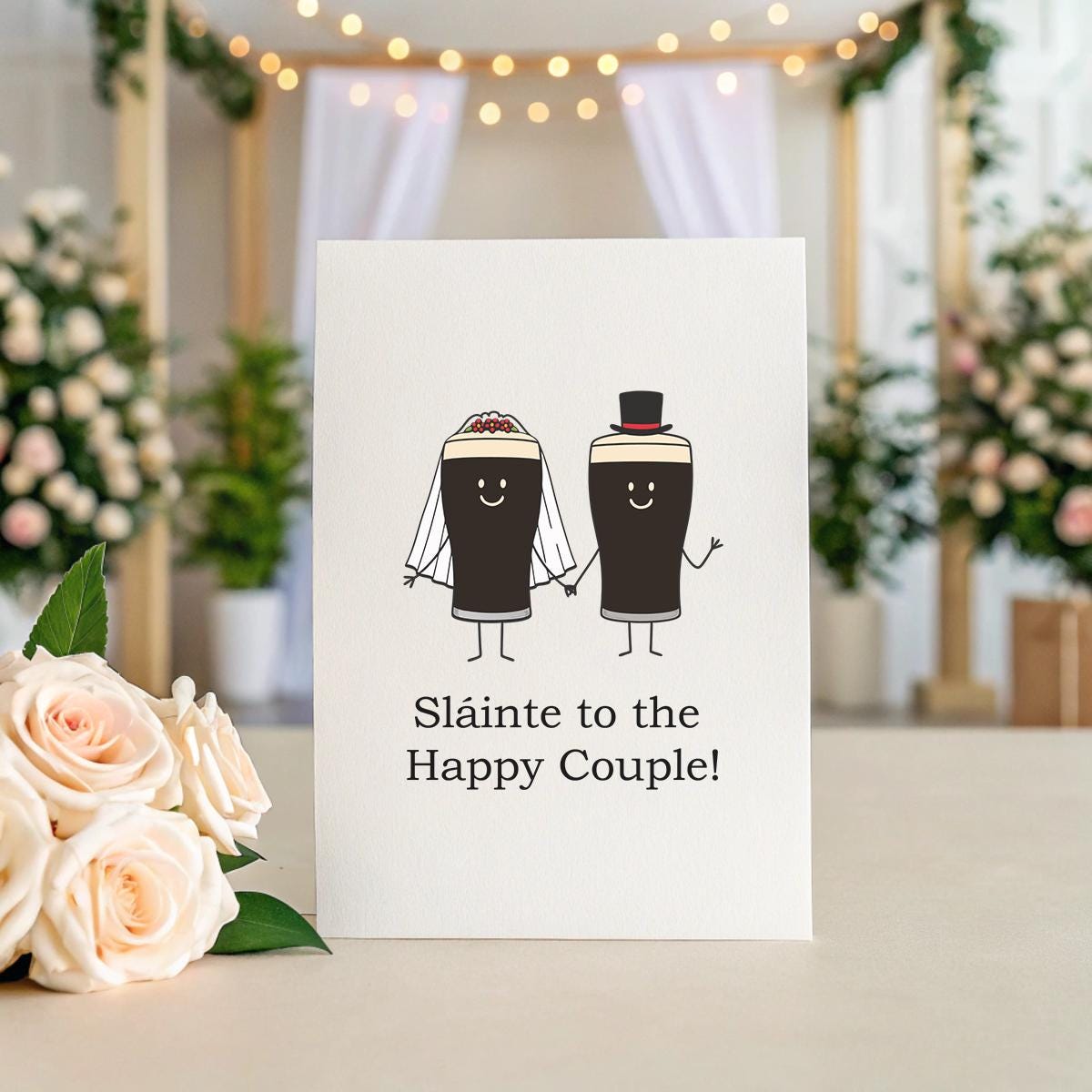 Funny Irish Wedding Card – Pint Bride & Groom, Sláinte to the Happy Couple, Blank Inside or Custom Message