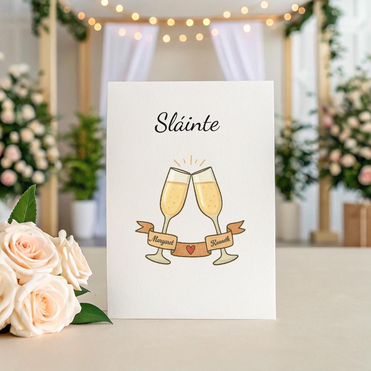 Personalised Sláinte Card with Toasting Glasses – Custom Names + Optional Inside Message