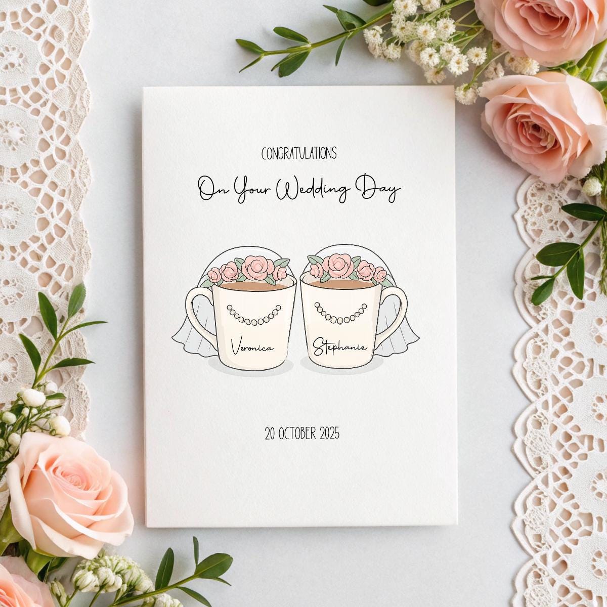 Personalised Wedding Card – Bride & Groom, Bride & Bride or Groom & Groom, Names & Date