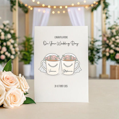 Personalised Wedding Card – Bride & Groom, Bride & Bride or Groom & Groom, Names & Date