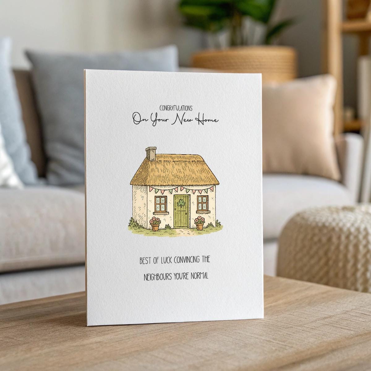Funny New Home Card – Congratulations Cottage, Humorous Irish Housewarming, 5x7 Linen