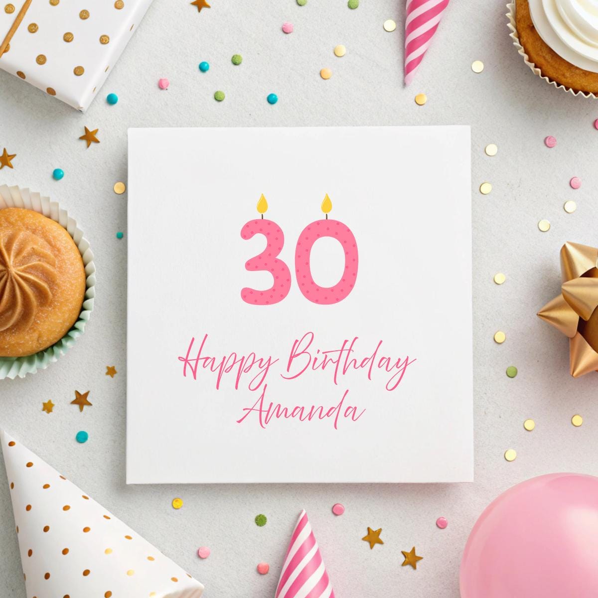 Personalised Birthday Card – Custom Age & Name – Candle Number Design – 6x6" Hammered Card