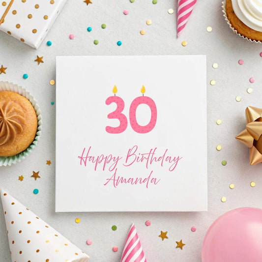 Personalised Birthday Card – Custom Age & Name – Candle Number Design – 6x6" Hammered Card