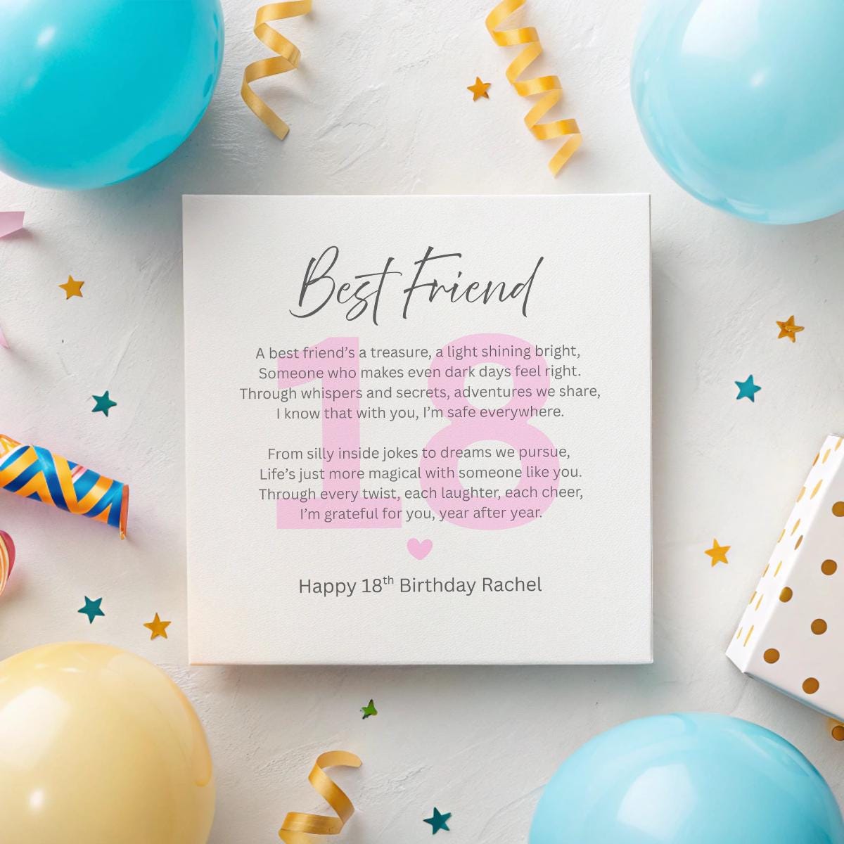 Personalised Best Friend Birthday Card – Custom Name & Age – 6x6" Hammered White Matte Card