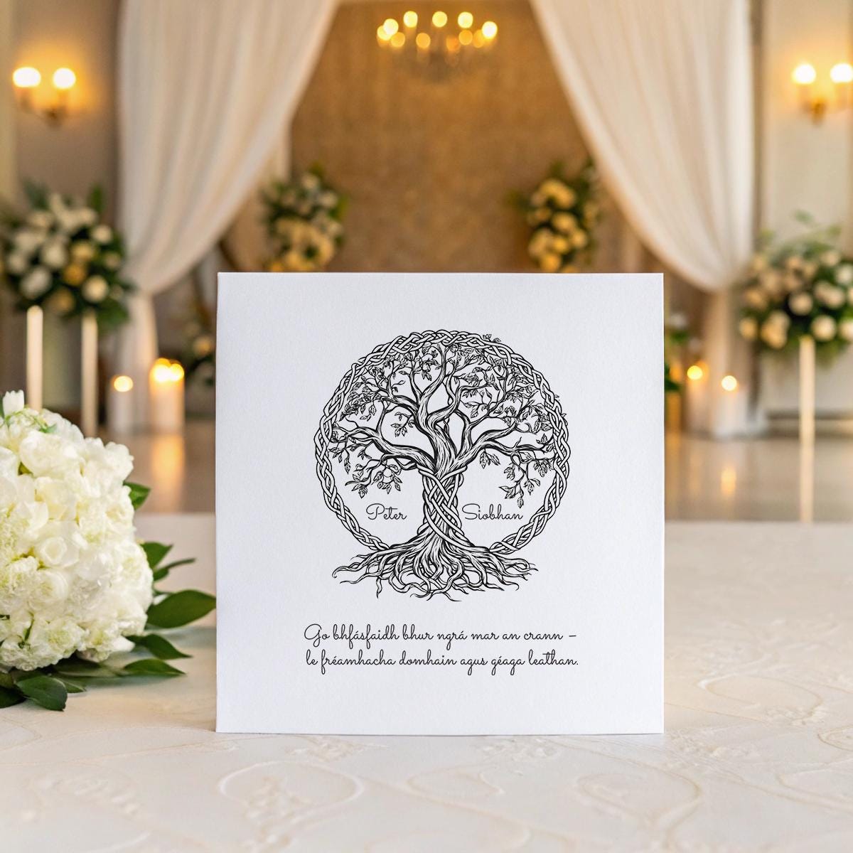 Personalised Irish Wedding Card – Celtic Tree of Life with Gaelic Blessing, Custom Names