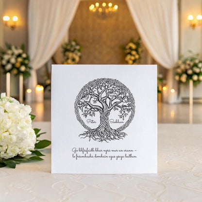 Personalised Irish Wedding Card – Celtic Tree of Life with Gaelic Blessing, Custom Names