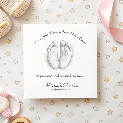 Personalised ‘Ten Little Toes’ Baby Card – Custom Name & Birth Date Keepsake