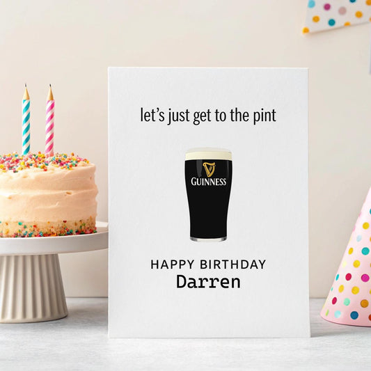 Funny Guinness Birthday Card | Personalised Name | Let’s Get to the Pint | Irish Humour Card | A5 Linen Card for Him | Custom Beer Card