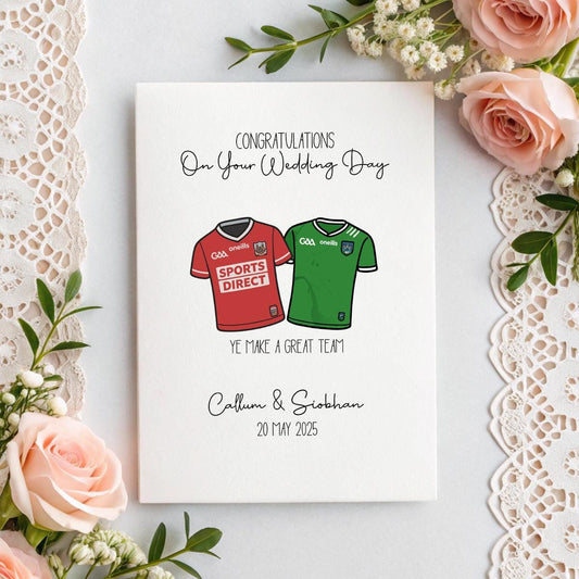 Personalised GAA Wedding Card – Pick 2 Irish Counties, Names & Date, Ye Make a Great Team