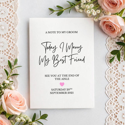 Personalised Wedding Day Card – ‘Today I Marry My Best Friend’ Keepsake for Bride or Groom