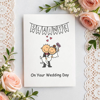 Irish Wedding Card – Sláinte Cartoon Bride & Groom – Funny 5x7 Wedding Card – Personalised Inside Option – On Your Wedding Day Card