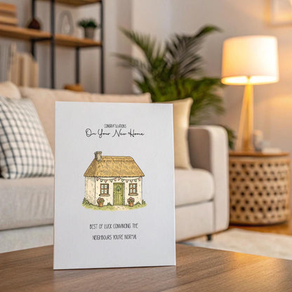 Funny New Home Card – Congratulations Cottage, Humorous Irish Housewarming, 5x7 Linen