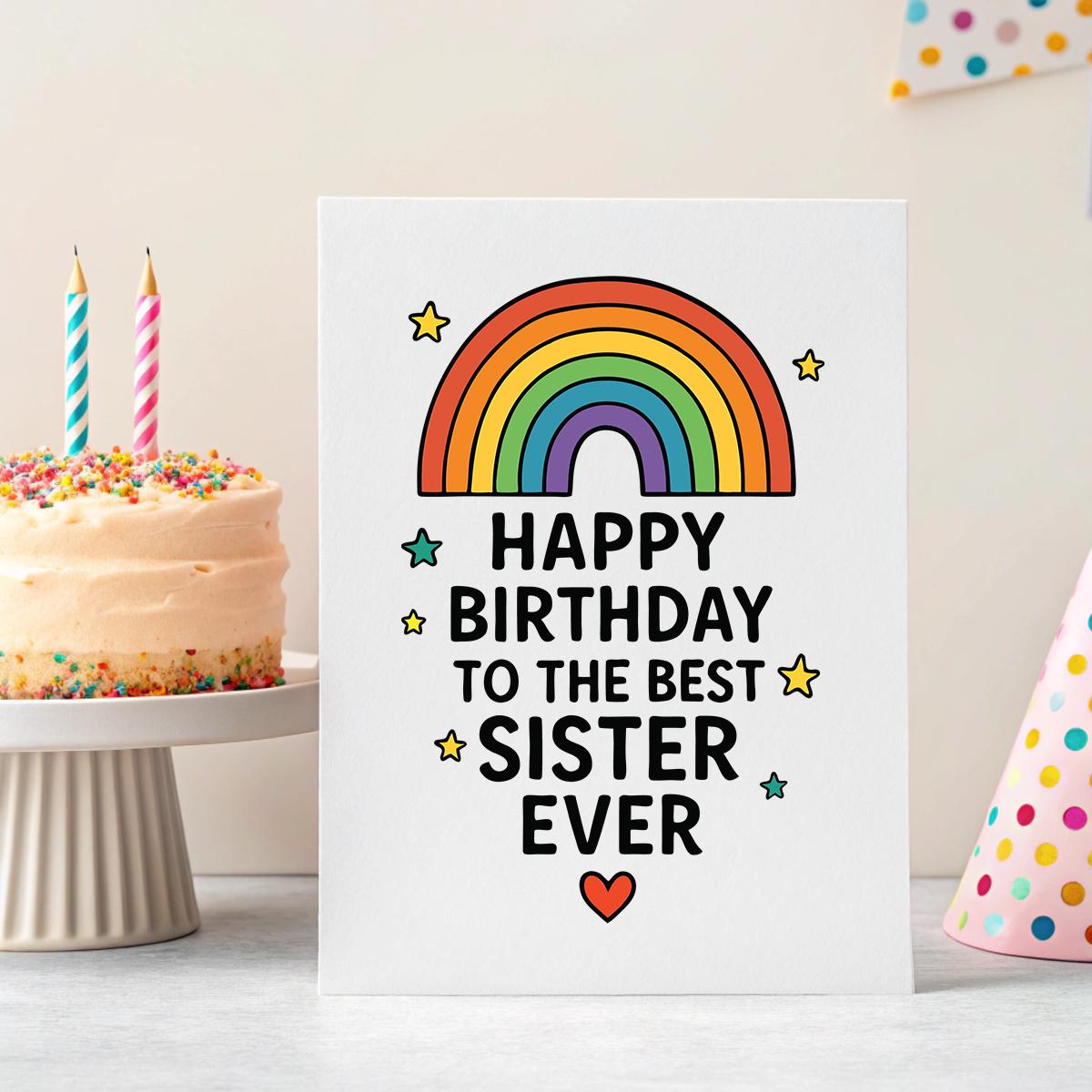 Personalised Rainbow ‘Best Sister Ever’ Birthday Card – Keepsake Design
