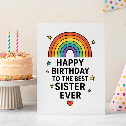 Personalised Rainbow ‘Best Sister Ever’ Birthday Card – Keepsake Design