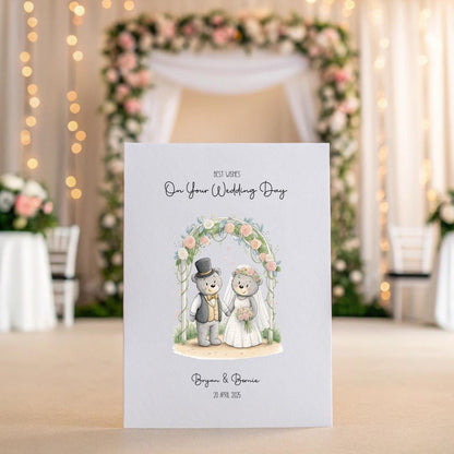 Personalised Wedding Card | Bear Bride and Groom Card | Custom Names & Date | A5 Linen Wedding Card | Cute Wedding Card | Handmade Keepsake