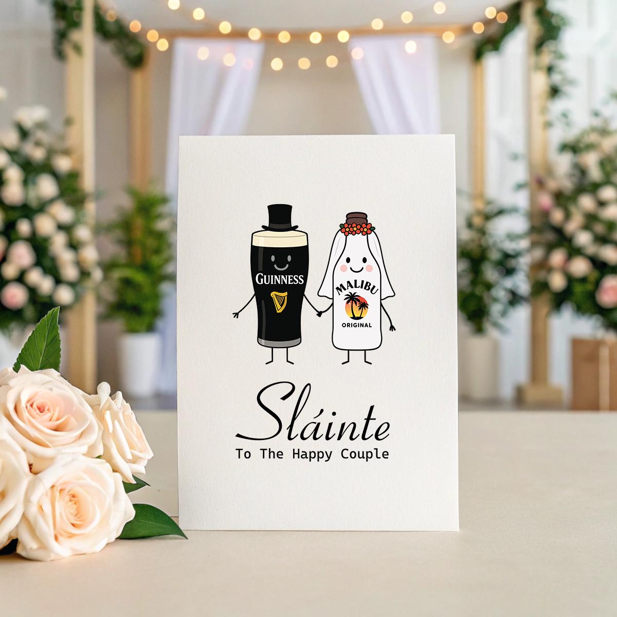 Irish Wedding or Engagement Card, Sláinte Guinness and Malibu Design, 5x7 Linen Textured Personalised Keepsake