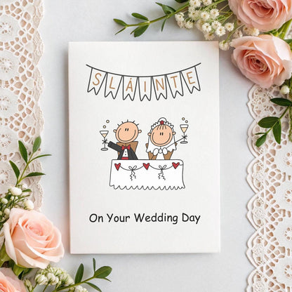 Sláinte Wedding Card – Funny Irish Wedding Card with Bride & Groom Toast – On Your Wedding Day – Personalised 5x7 Card Option