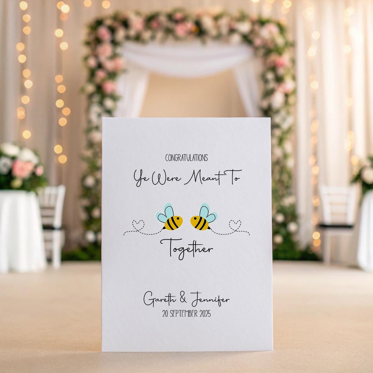 Personalised ‘Meant to Bee’ Wedding Card – Custom Names & Date Keepsake
