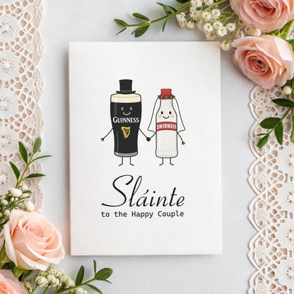 Funny Irish Wedding Card – Sláinte to the Happy Couple, Guinness & Smirnoff Cartoon