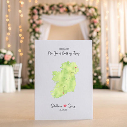 Personalised Ireland Wedding Map Card – Custom Names & Date, 5x7 Gift keepsake