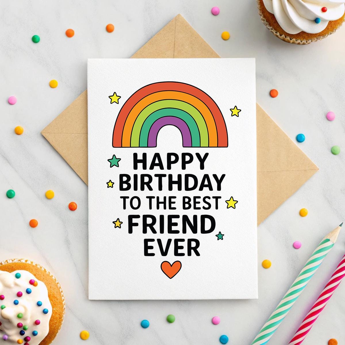 Personalised Rainbow Best Friend Birthday Card – Custom Friendship Keepsake