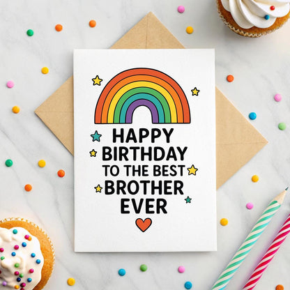 Personalised Rainbow ‘Best Brother Ever’ Birthday Card – Custom Message Keepsake