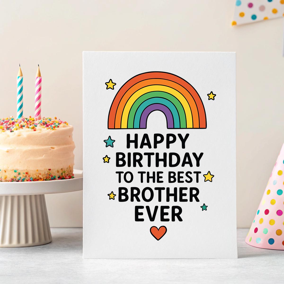 Personalised Rainbow ‘Best Brother Ever’ Birthday Card – Custom Message Keepsake