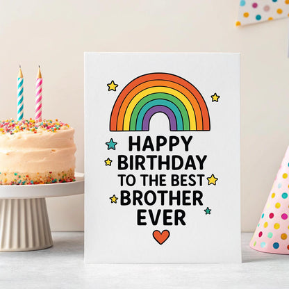 Personalised Rainbow ‘Best Brother Ever’ Birthday Card – Custom Message Keepsake
