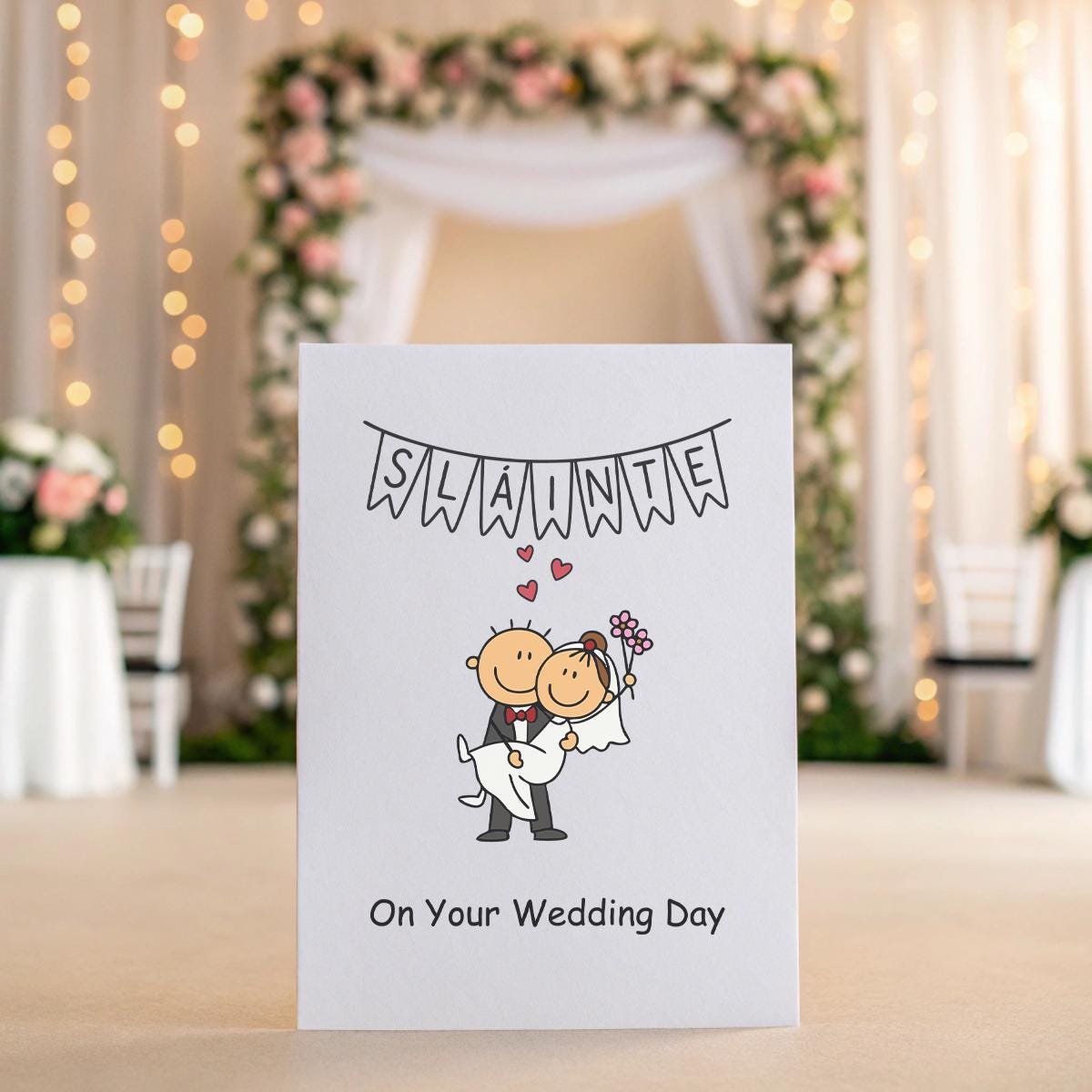 Irish Wedding Card – Sláinte Cartoon Bride & Groom – Funny 5x7 Wedding Card – Personalised Inside Option – On Your Wedding Day Card