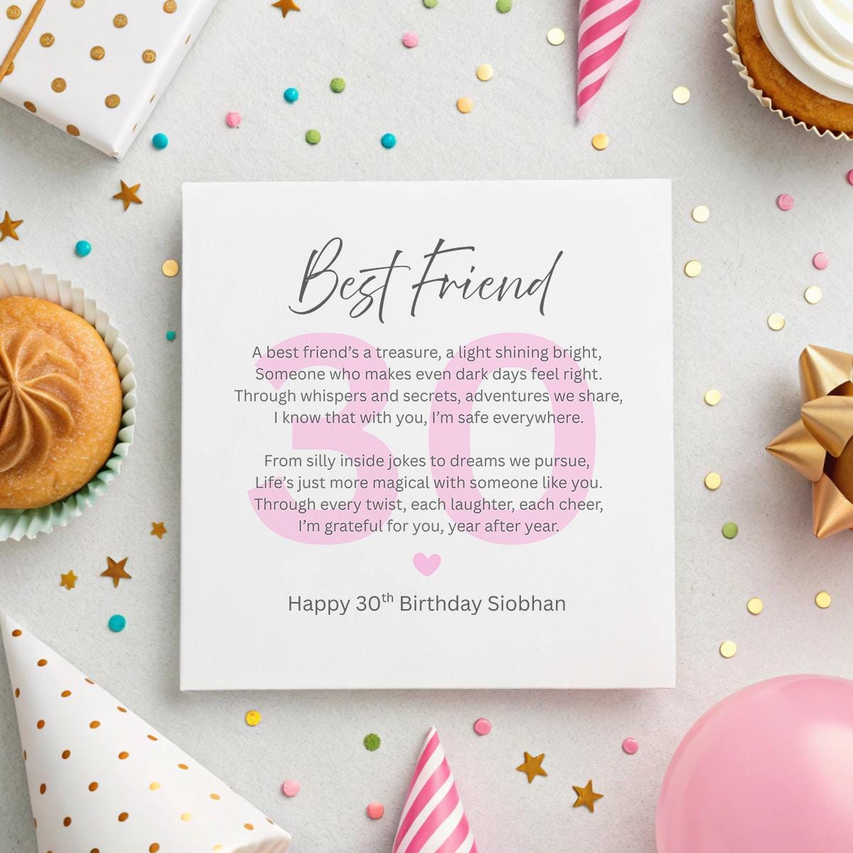 Personalised Best Friend Birthday Card – Custom Name & Age – 6x6" Hammered White Matte Card