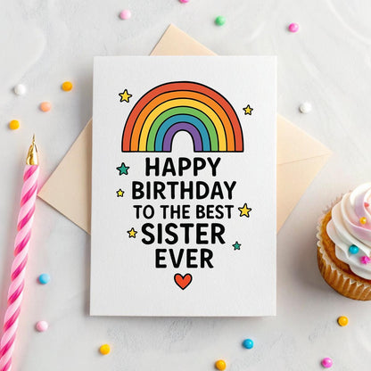 Personalised Rainbow ‘Best Sister Ever’ Birthday Card – Keepsake Design