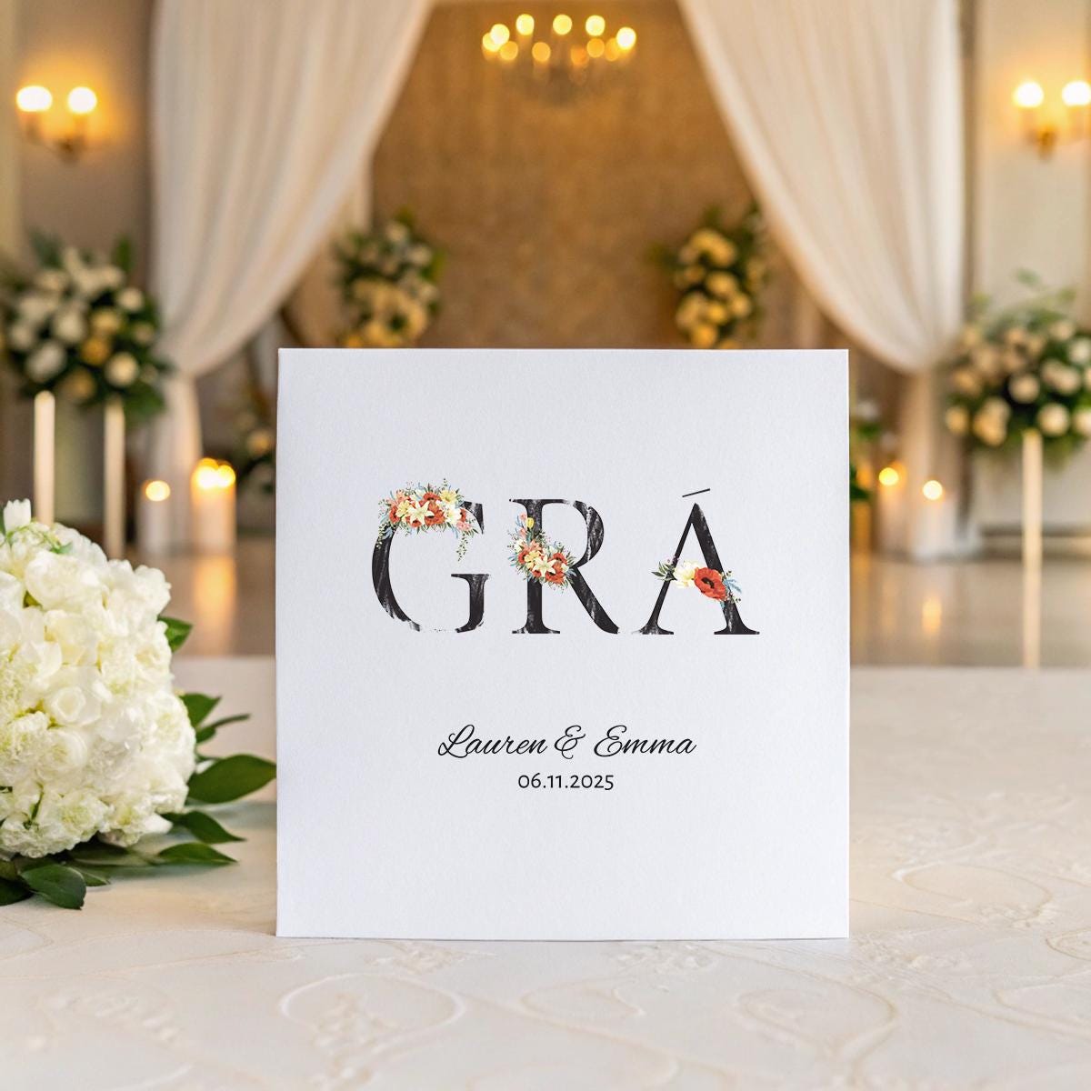 Personalised Irish Wedding Card – Grá Design, Names & Date, 6×6” Textured Keepsake