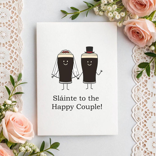 Funny Irish Wedding Card – Pint Bride & Groom, Sláinte to the Happy Couple, Blank Inside or Custom Message