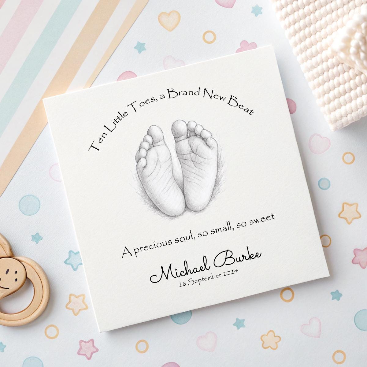 Personalised ‘Ten Little Toes’ Baby Card – Custom Name & Birth Date Keepsake