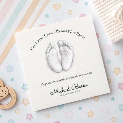 Personalised ‘Ten Little Toes’ Baby Card – Custom Name & Birth Date Keepsake