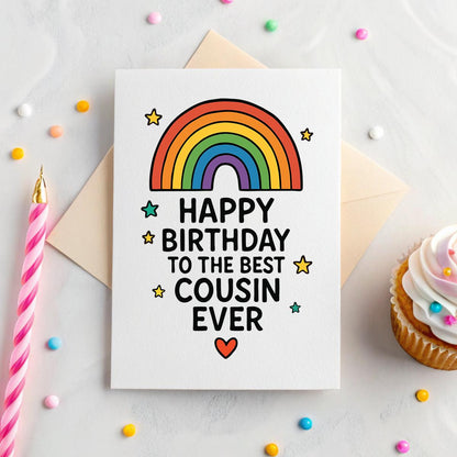 Personalised Rainbow 5×7 Cousin Birthday Card – Custom Keepsake Design