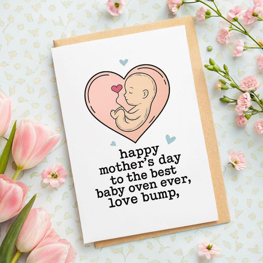 Funny Mother’s Day Card from Bump | Baby Oven Card | Mum to Be Card | Pregnancy Card | Expecting Mum Gift | A5 Linen Card | Cute & Funny