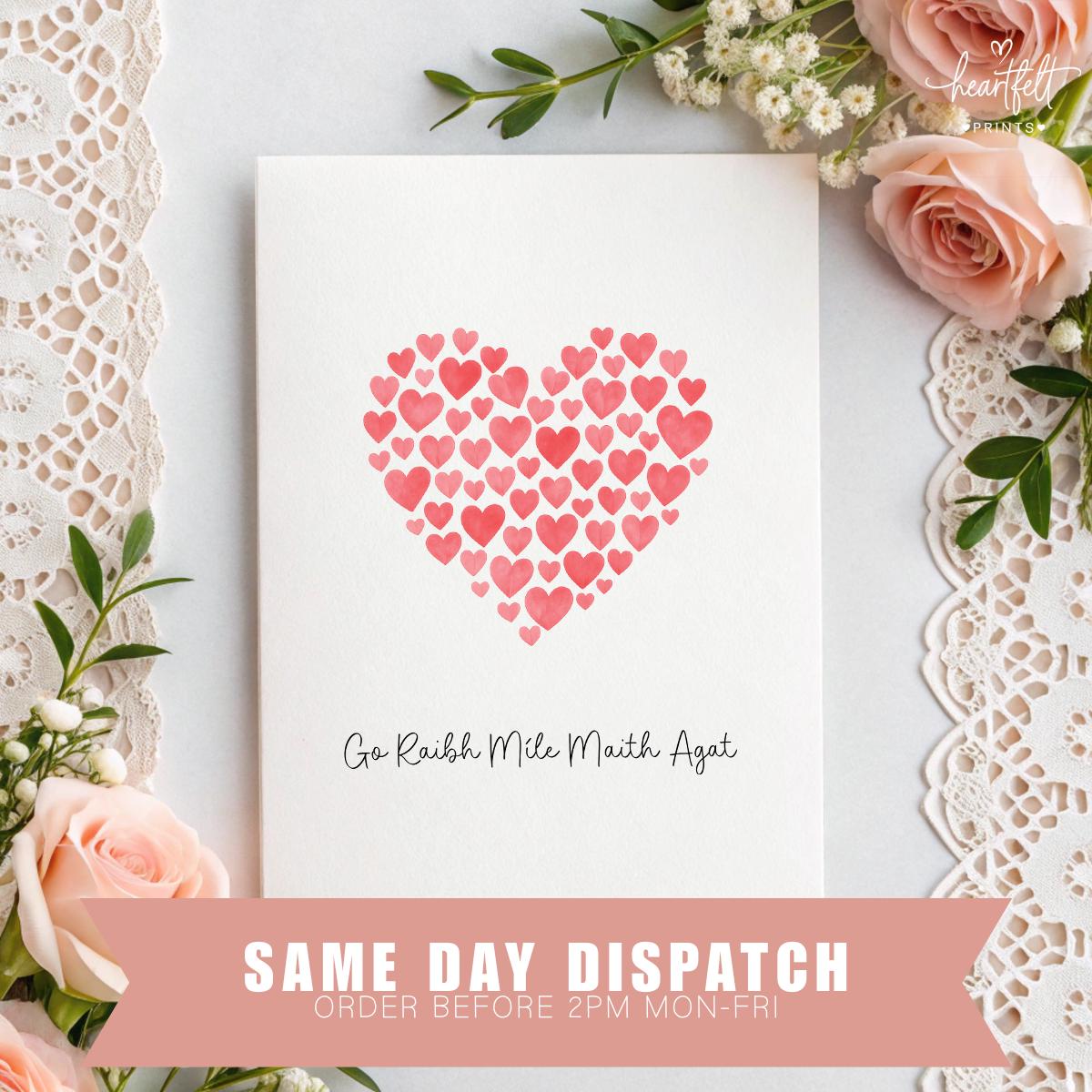 Personalised Irish ‘Go Raibh Míle Maith Agat’ Thank You Card – Pink Heart