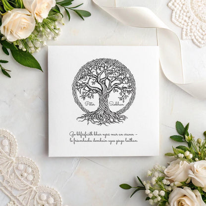 Personalised Irish Wedding Card – Celtic Tree of Life with Gaelic Blessing, Custom Names
