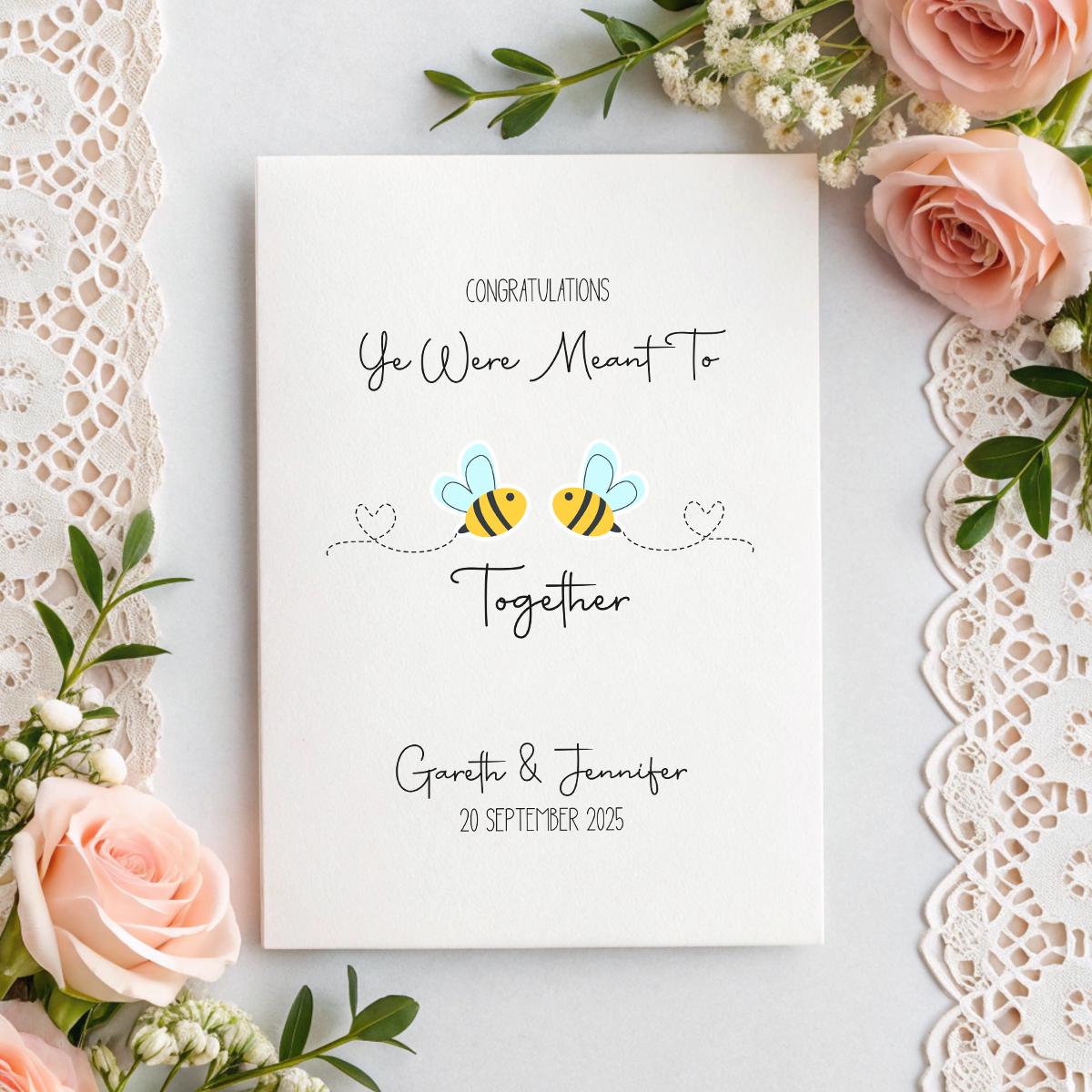 Personalised ‘Meant to Bee’ Wedding Card – Custom Names & Date Keepsake