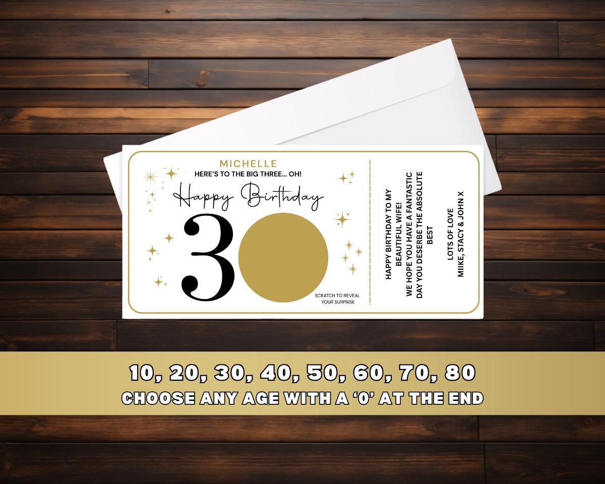 Personalised Milestone Birthday Scratch-Off Card | 30th, 40th, 50th, 60th, 70th, 80th | Custom Surprise Gift Reveal | Birthday Gift Voucher